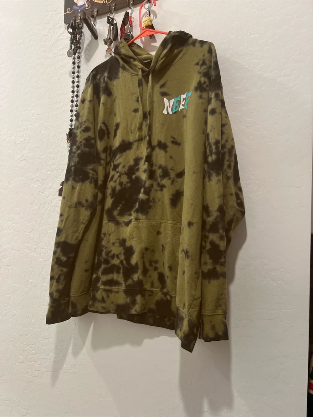 Neff Tie-Dye Olive Green Hoodie Sweatshirt with Small Chest Logo